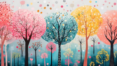 Colorful enchanted forest glows with joyful painted trees