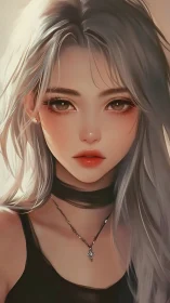 Soft-lit digital portrait renders silver-haired girl with gloss