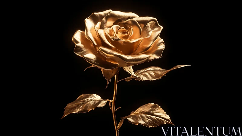 Metallic gold rose on black background with specular highlights