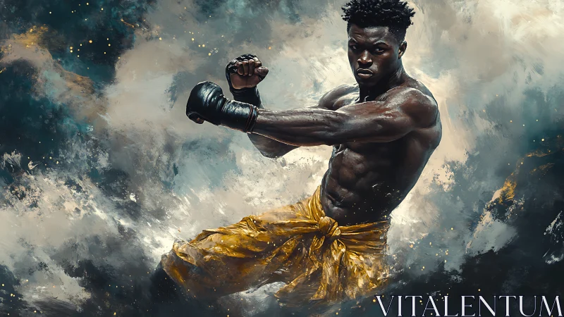 Athletic Warrior in Golden Combat Stance.