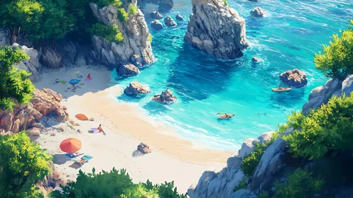 Secluded Beach Getaway: Turquoise Waters & Rocky Cliffs.