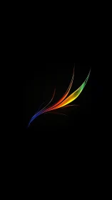 Curved rainbow light streaks on deep black digital void.