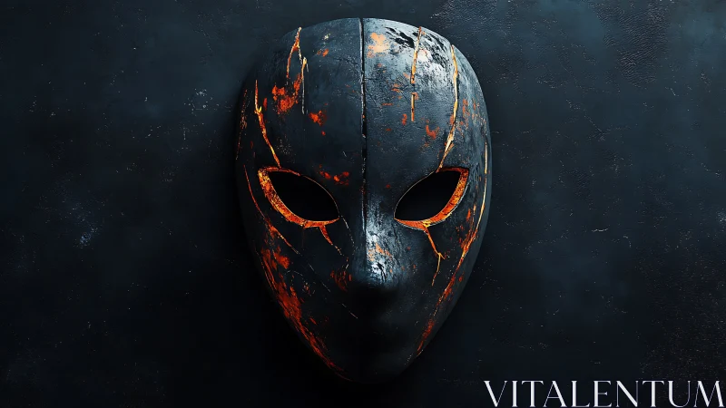 Burnt obsidian mask with molten fissure details.