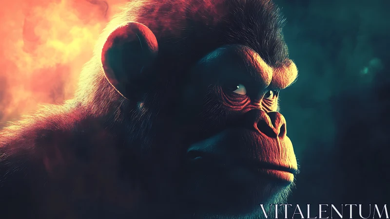 Cinematic 3D gorilla portrait glows in dramatic bicolor smoke