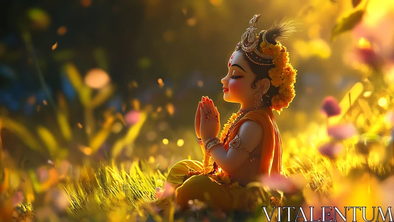 Golden evening prayer surrounds a serene child deity