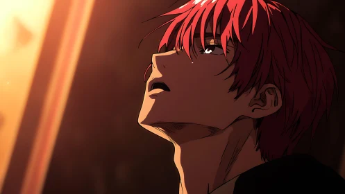 Cinematic anime profile captures dramatic rim lighting and warm glow