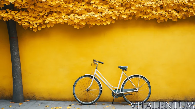 Vintage Bicycle Leans Against Vibrant Golden Wall Symphony