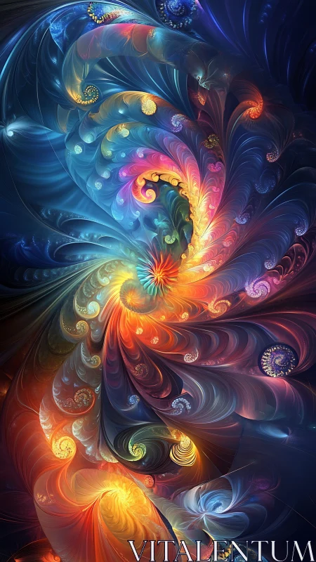 Luminous fractal spirals swirling through cosmic bloom.