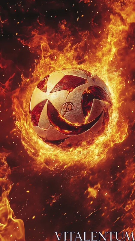 Pyro-dynamic soccer ball engulfed in turbulent plasma flames.