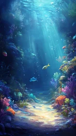 Sunlit coral canyon unveils a tranquil underwater world