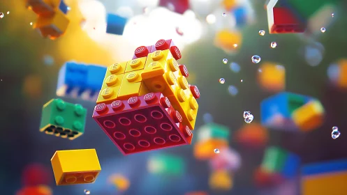 Floating toy bricks drift through a candy-bright daydream.