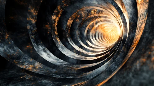 Metallic tunnel vortex with concentric rings and light core.