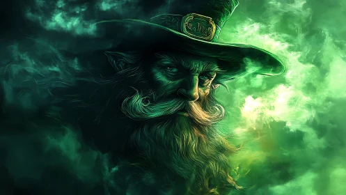 Emerald storm wizard in swirling spectral mist stares back.