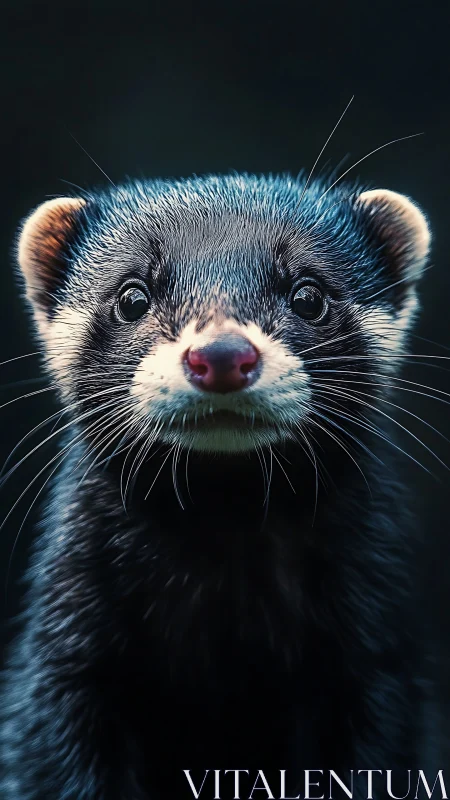 Ferret portrait shows detailed fur texture and direct gaze