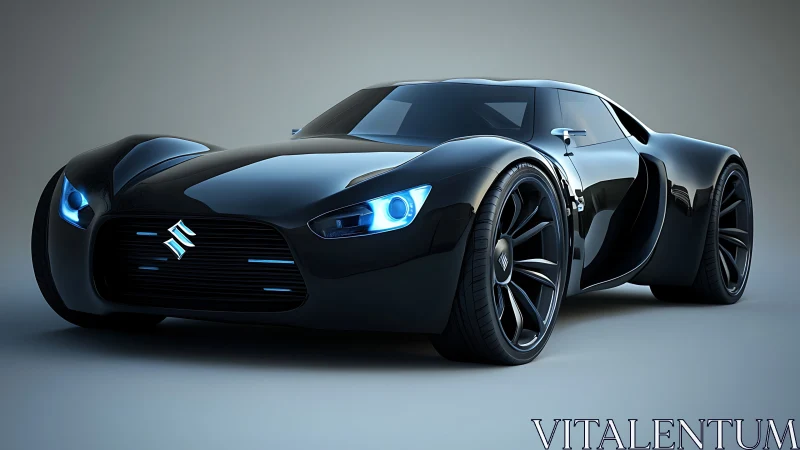 Futuristic black Suzuki concept coupe with blue LED accents