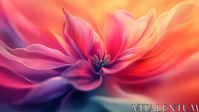 Layered floral bloom rendered with gradient chromatic transitions and volumetric depth manipulation 