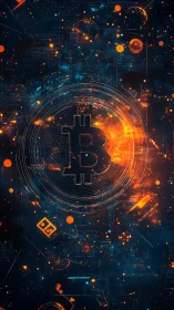 Bitcoin symbol within abstract digital network composition.