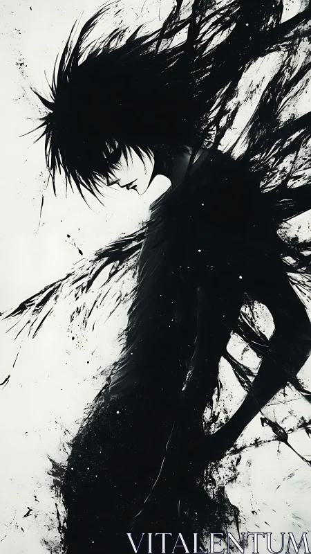 Ink-splatter silhouette forms a dynamic monochrome figure