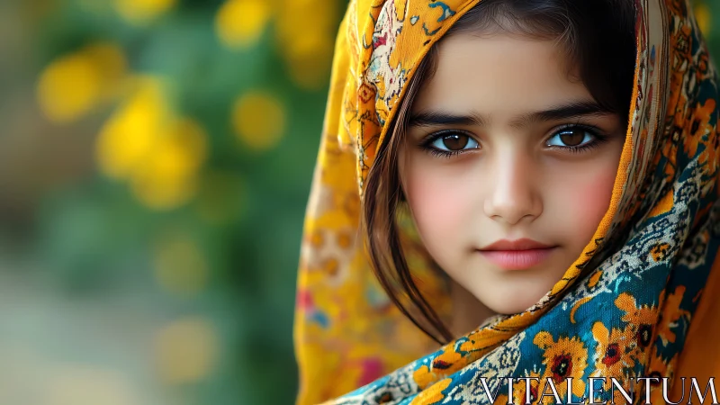 Young Subject in Decorative Hijab with Warm Earth Tones and Soft Focus Natural Backdrop