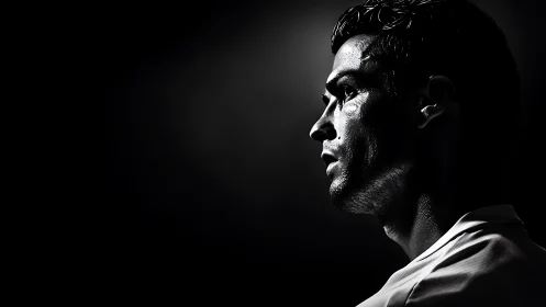 Profile portrait of male athlete in dramatic side light.
