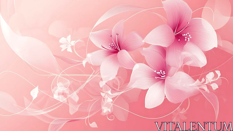 Pink floral illustration with gradient blooms and decorative foliage.