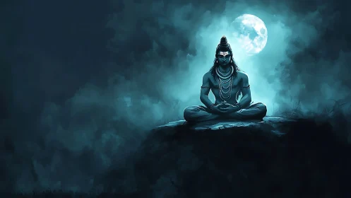 Moon-drenched yogi distills midnight silence into stillness