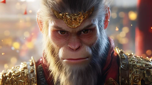 Majestic warrior ape portrait rendered in detailed 3D armor