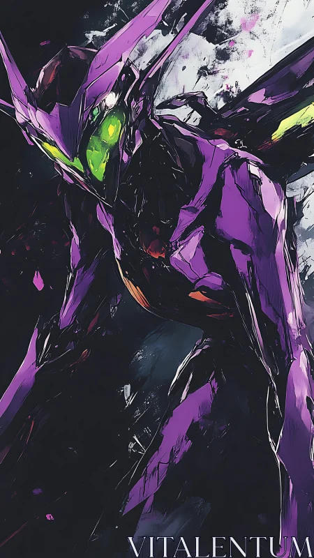 Neon mecha portrait in dynamic angular digital painting style.