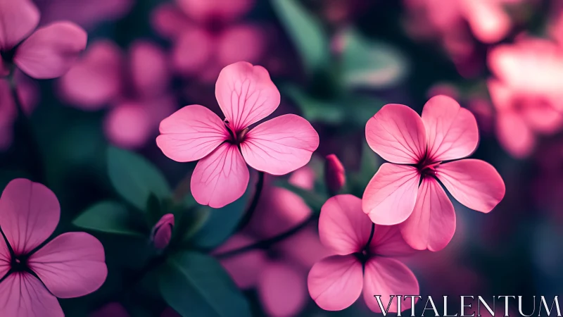 Pink Geranium Flowers in Shallow Depth Field Photography.