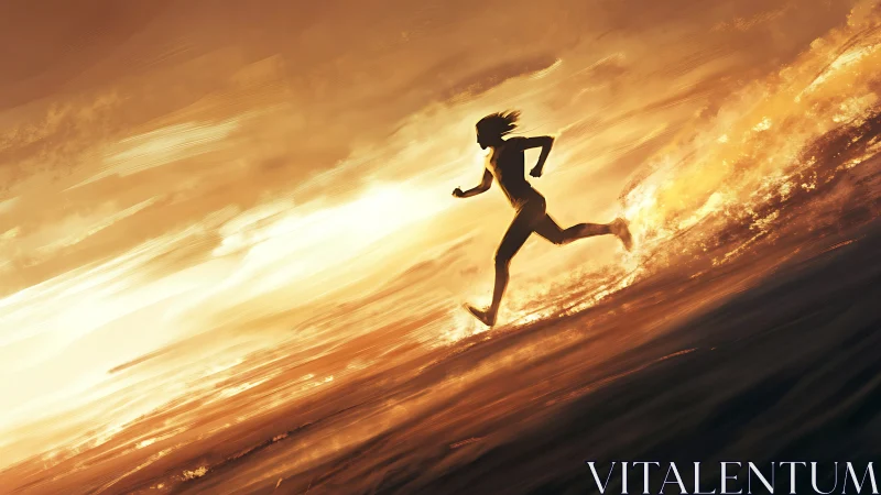 Silhouette runner cuts through molten sunset waves. Period.