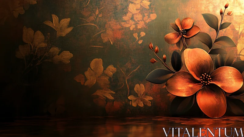 Ornamental Flowers Against Textured Wall in Warm Tones.