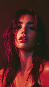 Digital portrait under neon red rim light glow.