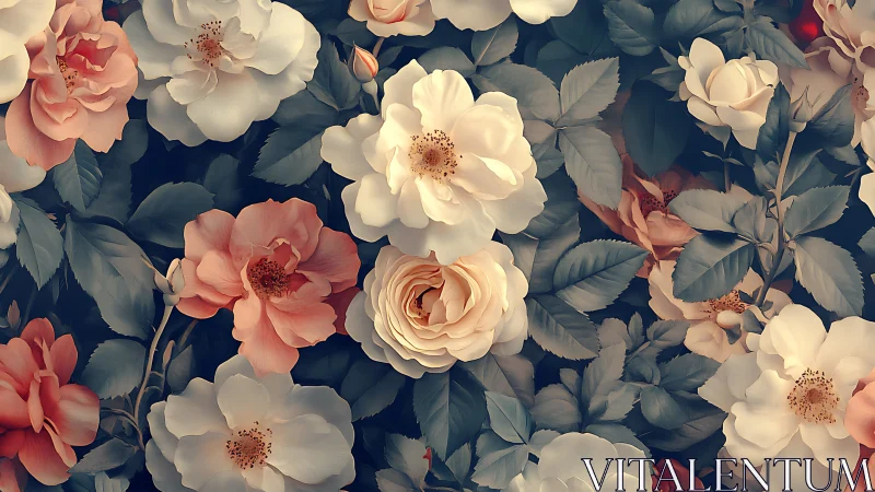 Vintage Rose Garden: Romantic Blooms in Soft Pastels.