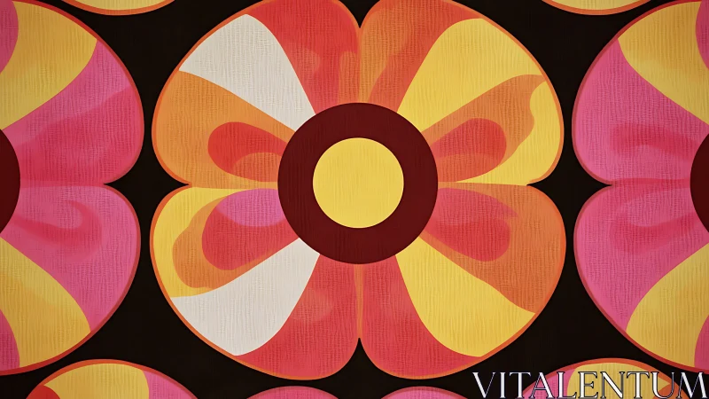 Retro petals spin in bold rings of citrus and candy color