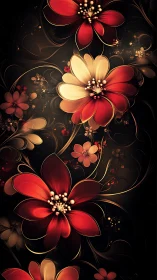 Macro stylized red floral abstraction with luminous gradient petals
