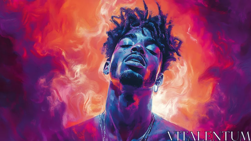 Chromatic vapor portrait of meditative subject in neon bloom.