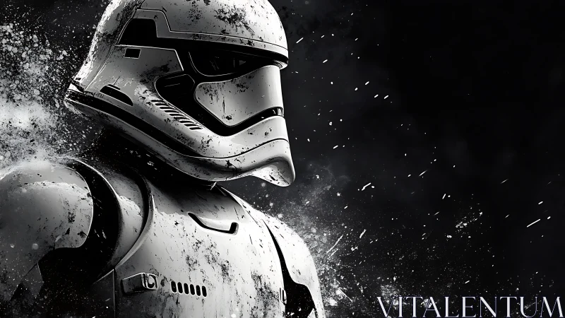 Armored sci-fi trooper rendered in high-contrast digital art