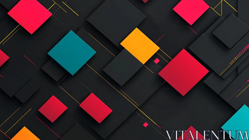 Colorful geometric blocks dancing across dark space.