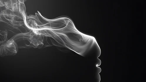 Smoke contours form a side profile silhouette on black background