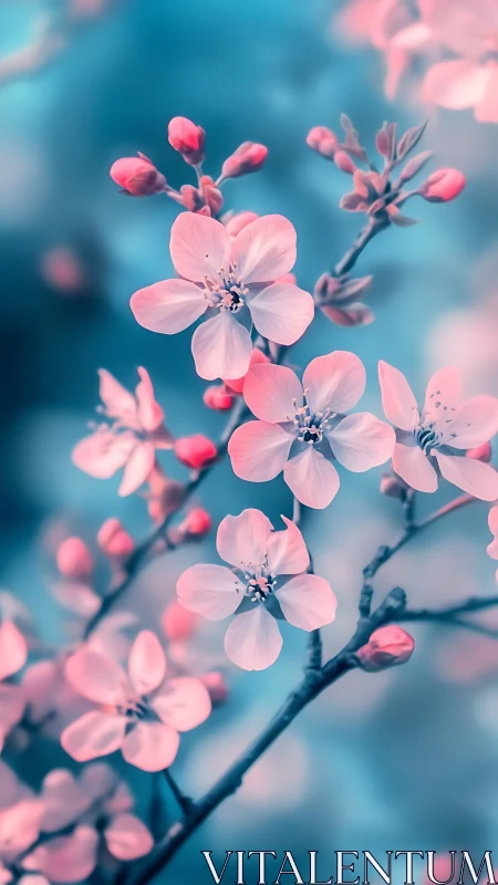 Pink Blossoms Dance in Turquoise Light.
