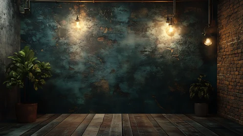 Moody teal wall stages a quiet duet of plants and light