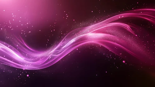 Abstract glowing pink waves with sparkles digital art background.