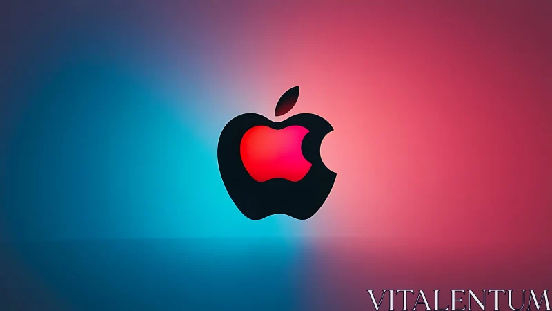 Glowing apple silhouette drifting between blue and pink skies.