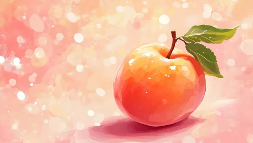 Glowing peach illustration amid dreamy bokeh backdrop.