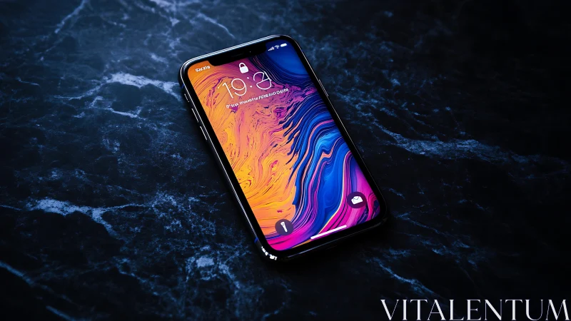 Smartphone with Vibrant Abstract Wallpaper Display.