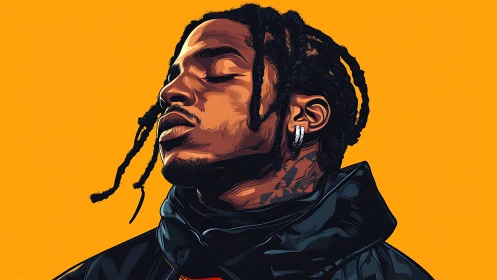 Bold portrait of braided dreamer in electric golden silence.