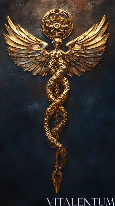 Golden winged serpent emblem glowing with mystical elegance.