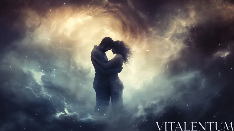 Celestial Embrace: Love Glowing Among the Stars.
