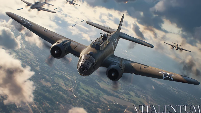 Bold vintage bombers sweep through dramatic evening skies