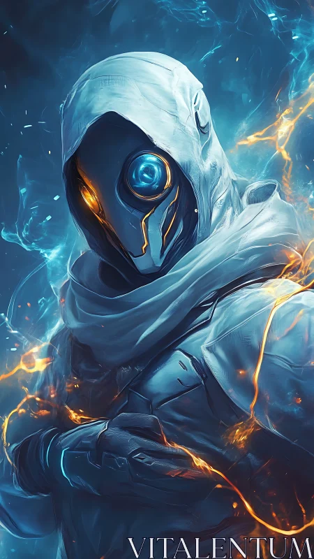 Cloaked cybernetic sentinel with bi-chromatic optical core.